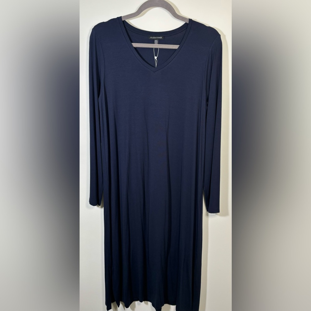 Eileen Fisher Long Sleeve V Neck Midi Dress - NWT - Picture 4 of 12